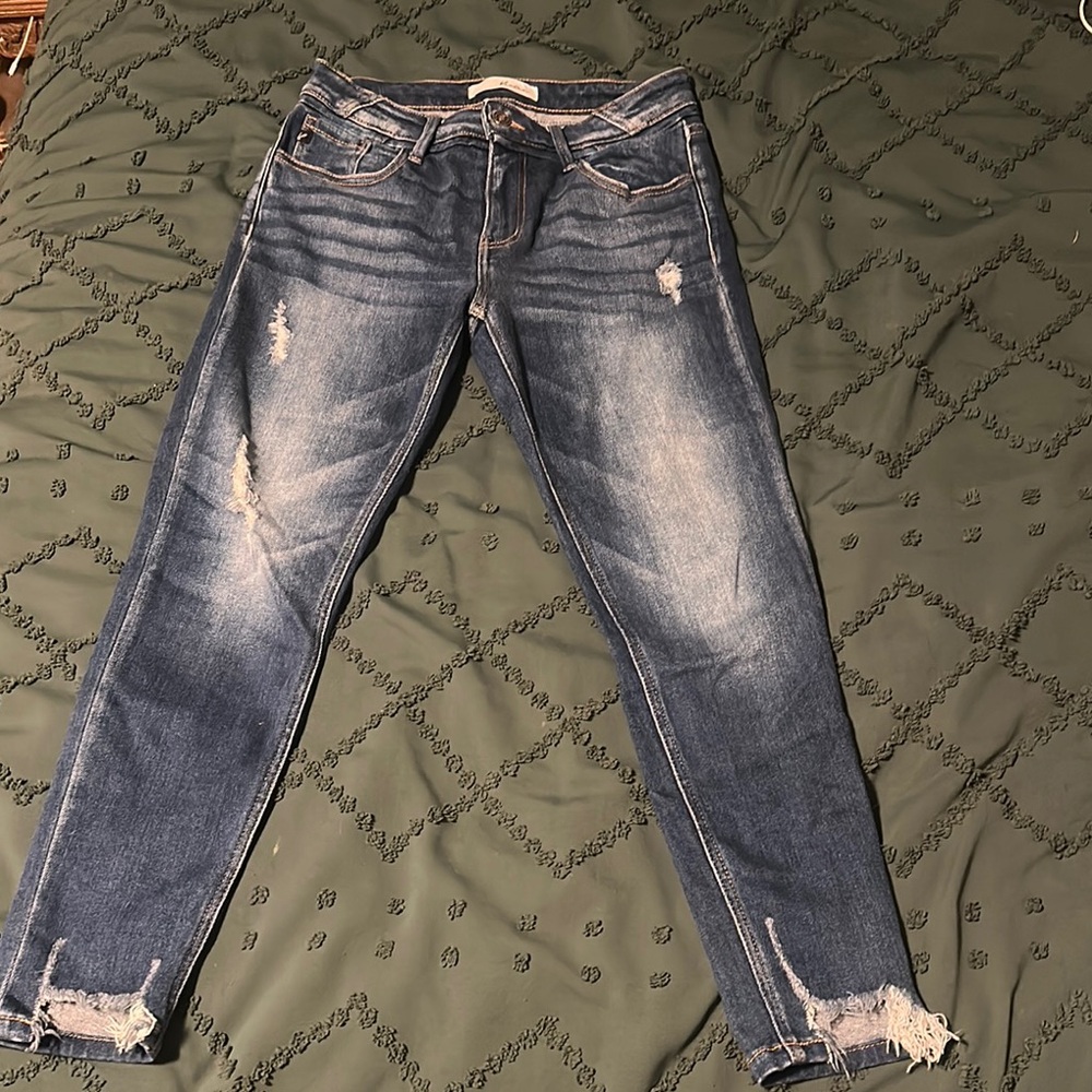 KanCan Blue Ankle Cropped Distressed Jeans